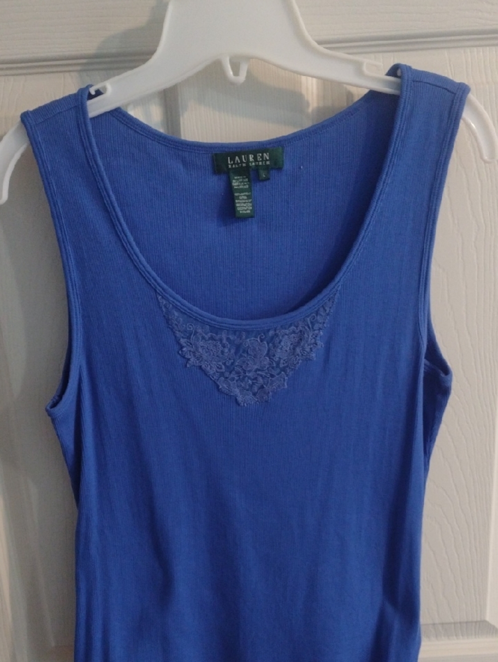 Lauren Ralph Lauren Royal Blue Ribbed Lace-Trim Tank